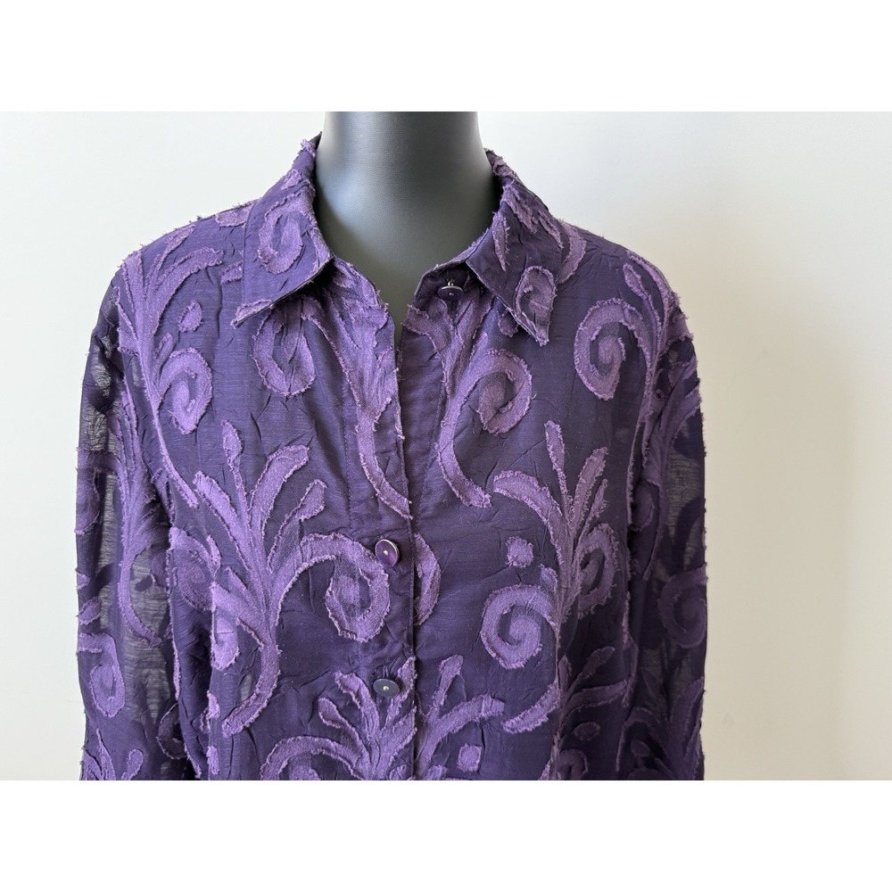 Coldwater Creek Women's XL (18) Purple Sheer Embroidered Button-up Blouse Plus - Picture 2 of 14